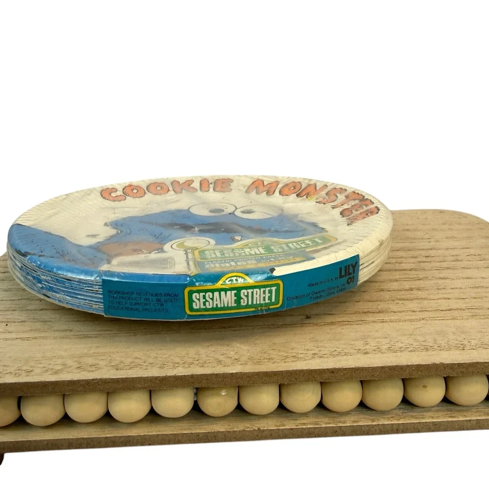 Sesame Street Paper Plates 7 Inch Blue Cookie Monster Vintage 20 Count